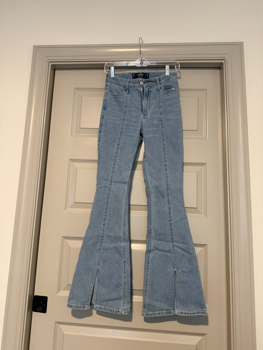 Hollister Light Blue High-Rise Flare Jeans with Front Slits